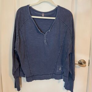 Free People Blue Long Sleeve Henley Top